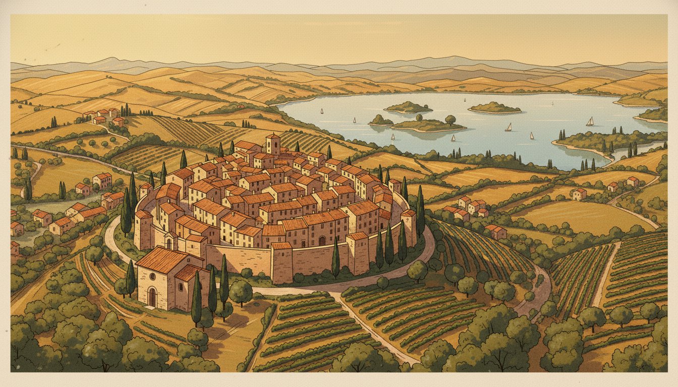 Illustrated panorama of Panicale